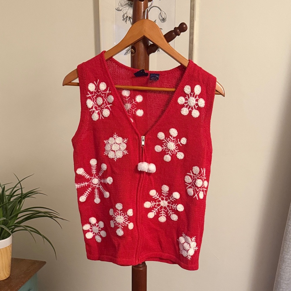 Basic Editions Holiday Red V-Neck Sweater Vest